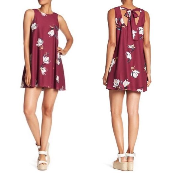 Amanda Uprichard Marnie Floral Shift Dress Mini Sleeveless Burgundy - Picture 3 of 6